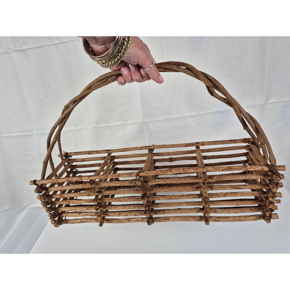 Large Vintage Rustic Twig Wood Basket Trug Primitive Farmhouse‎ Cabin Decor